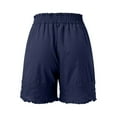 thumbnail image 6 of Women'S Shorts Ladies Solid Color Casual Cotton Linen High Waist Stretch Lace Hollow Lace Wide Leg Shorts Navy M, 6 of 7