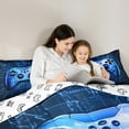 thumbnail image 4 of jejeloiu Teens Blue Gamepad 7-Piece Bedding Comforter Set,Modern Gamer King Bedding Sets,Blue Geometric Honeycomb Bed Sheets For Boys Kids,Ultra Soft Home Decor Reversible, 4 of 8