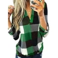 thumbnail image 1 of Plus Size Plaid Roll Up Pullover Tops Long Sleeve Flannel Tunic Blouse Tops Oversized V-Neck Autumn Basic Tee, 1 of 4