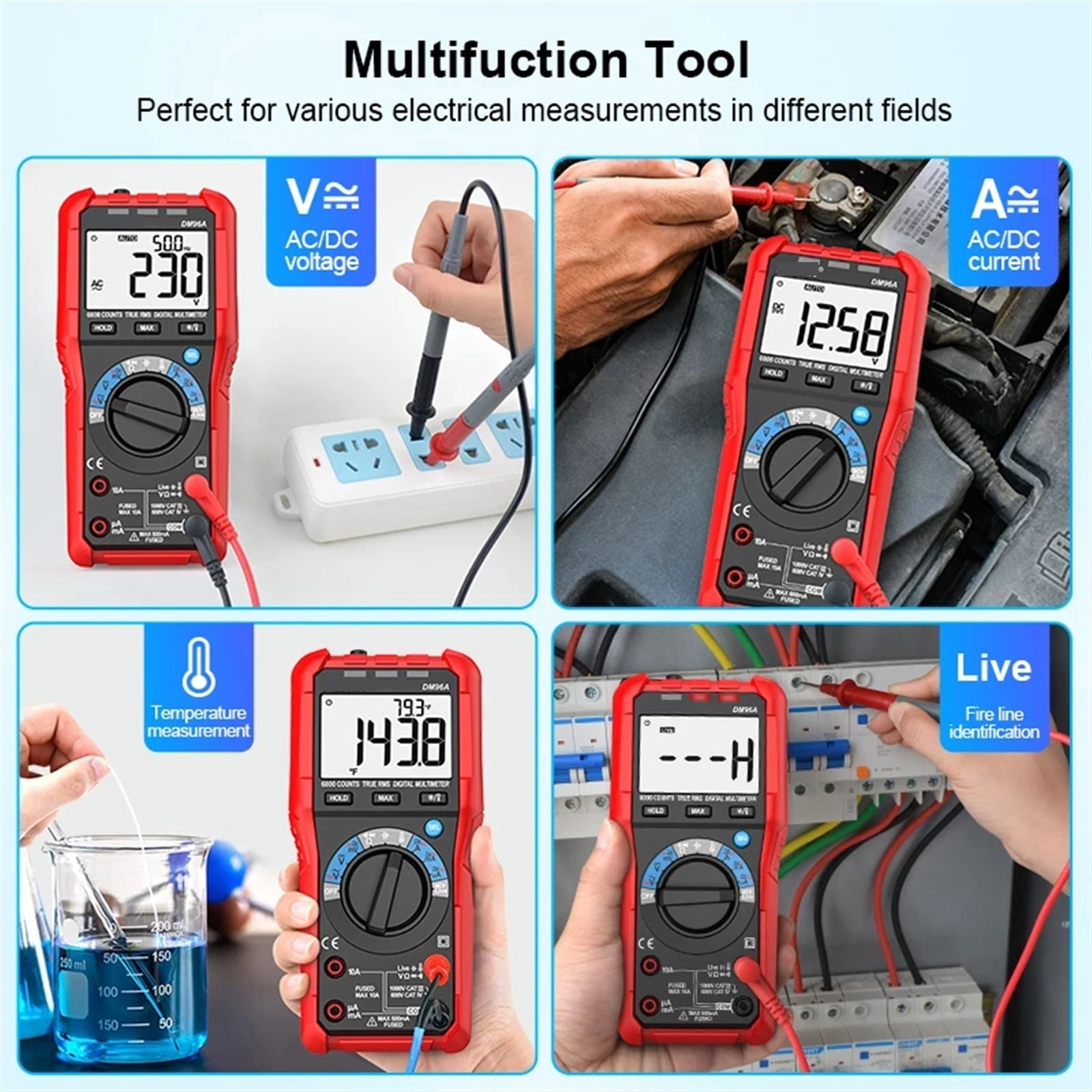 Multimeter Digital Smart Voltmeter AC DC Current Voltage Multi Tester Auto Range 6000 Counts LCD NCV Firewire Capacitor ,High Accuracy