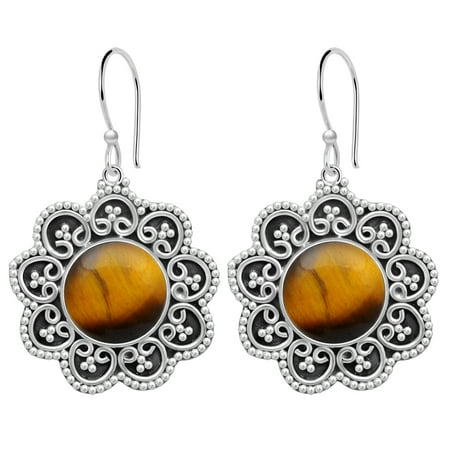 - 11 1/2 Carat Tiger Eye 925 Sterling Silver Dangle Earrings
