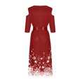 thumbnail image 4 of AherBiu Robe de Noël pour Femmes à Épaules Dénudées, Manches 3/4, Fermeture Éclair, Taille à Nœud, Froncée, Robe Midi de Fête, 4 of 6