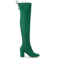thumbnail image 3 of BLISSFUL STEP Women's Boots Round Toe Block Heel Over Knee High Faux Suede Boots Green 6, 3 of 7