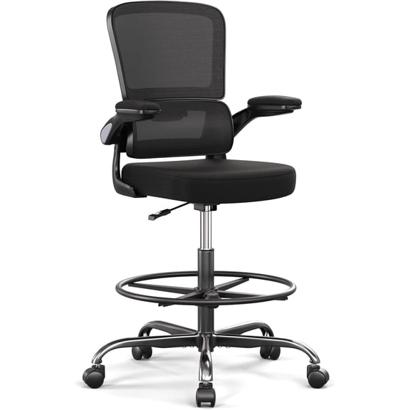 Ergonomic Drafting Chair with Footrest Tall Office Chair for Standing Desk with Flip-up Armrests with Breathable Comfy Mesh Support and Adjustable Foot Rest ()
