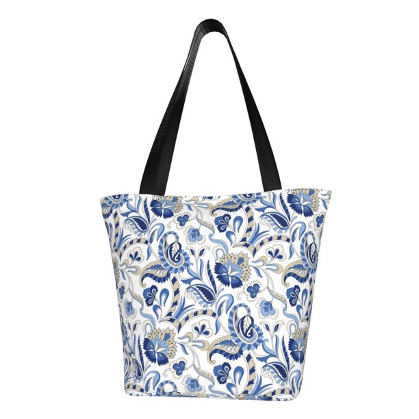 Balery Blue Paisley Bolsa de Hombro con Diseño, Bolsa Grande y Duradera, Bolsa Versátil para Compras