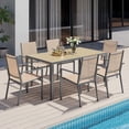 thumbnail image 5 of 7 Pieces Patio Table and Chairs Set, Aiho Outdoor Dining Set for 6 with Umbrella Hole & Textilene Chairs, Weather Resistant for Yard, Porch, Garden - Brown, 5 of 10