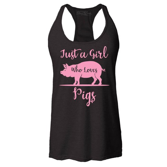 Shop4Ever Women's Just A Girl Who Loves Pigs Racerback Tank Top X-Small Black