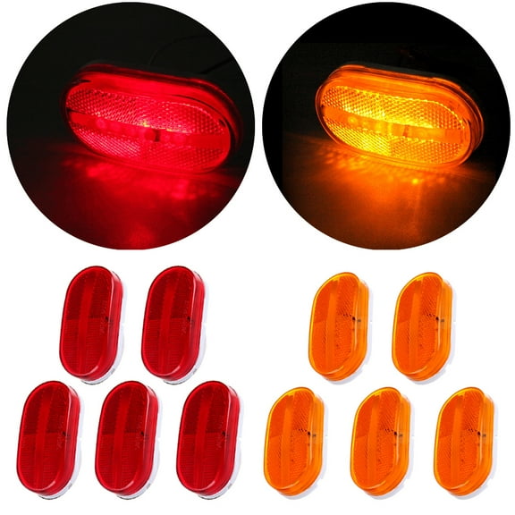 ECCPP 5 Red 5 Amber Universal Waterproof 12V Oval side marker lights Clearance Lamp Trailer Camper 6Led/pc For RV Trailer Truck Camper