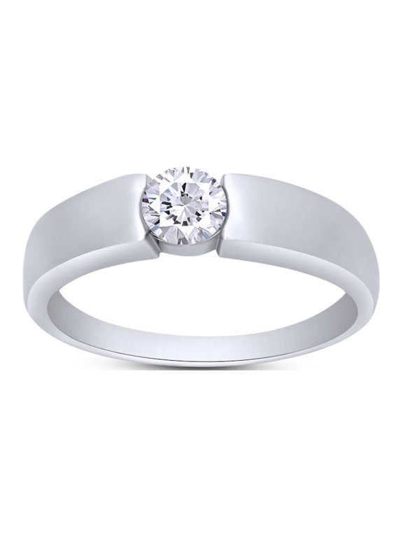 1/2 Carat CT.t.w Round Cut Sparkling White Cubic Zirconia Solitaire Bar Set Mens Anniversary Wedding Band Ring In 14k White Gold Over Sterling Silver (0.50 Cttw) Ring Size-8