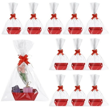 12 PCS Baskets for Gift Package, Empty to Fill with Handles 12 Bulk Gift Bags 12 Bows Ribbons DIY for Wedding, Birthday Party, Thank You Gift Wrapping Boxes