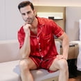 thumbnail image 2 of Men's Silk Pajama Set | Silky Satin | Short Sleeve Top and Shorts | Button Pajama Set, 2 of 8