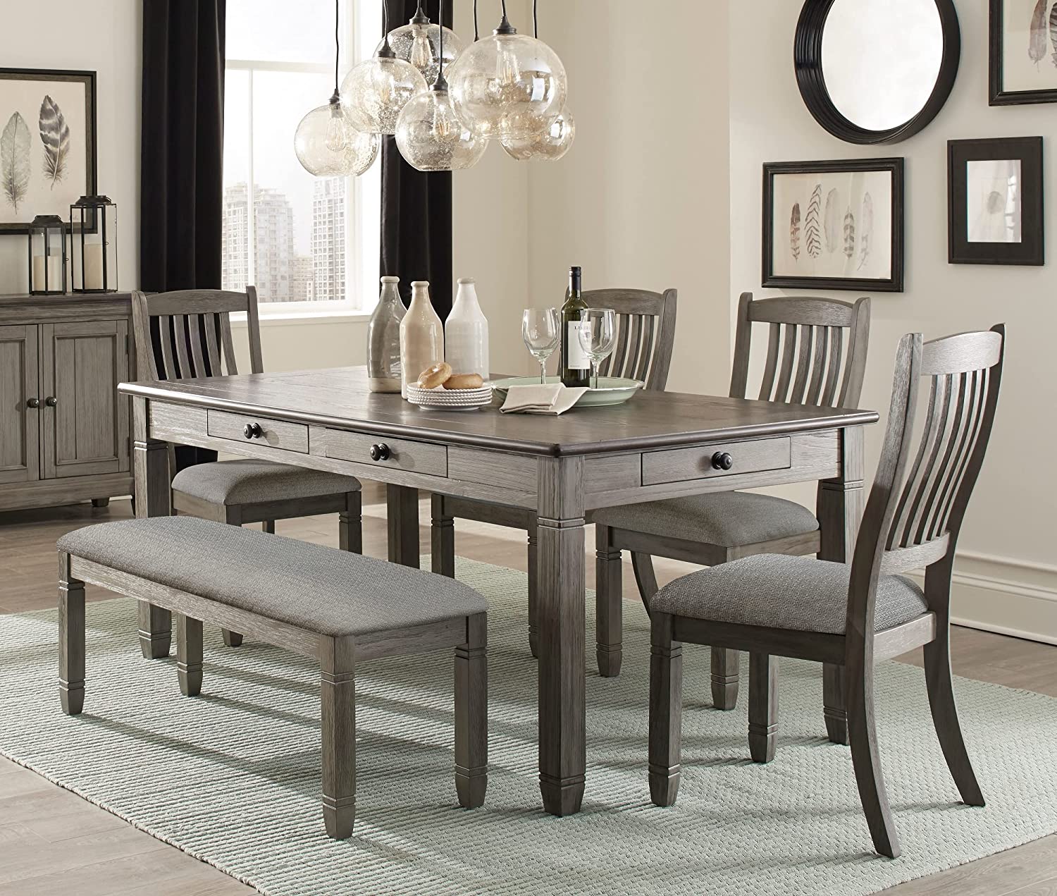 Transitional Dining Table 1pc Espresso Finish Wood Legs Black Marble