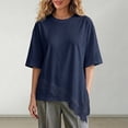 thumbnail image 2 of GZWYHT Asymmetrical Tops for Women Lace Patchwork Satin Top Crewneck Oversized Tee Shirts Side Slit Short Sleeve Tops Green S, 2 of 5