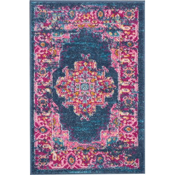 2’ x 3’ Blue and Pink Medallion Scatter Rug