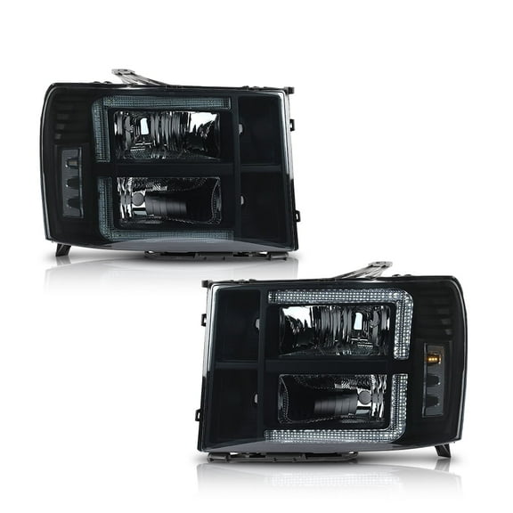 LED DRL Headlights Lamps Smoke Lens Fit For GMC Sierra 1500 2500HD 3500HD 2007-2013