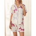 thumbnail image 5 of Yunliwuli Women's 2 Piece Pajama Set Short Sleeve Lapel Button Up Tops Pattern Print Shorts Sleepwear Sets, 5 of 10