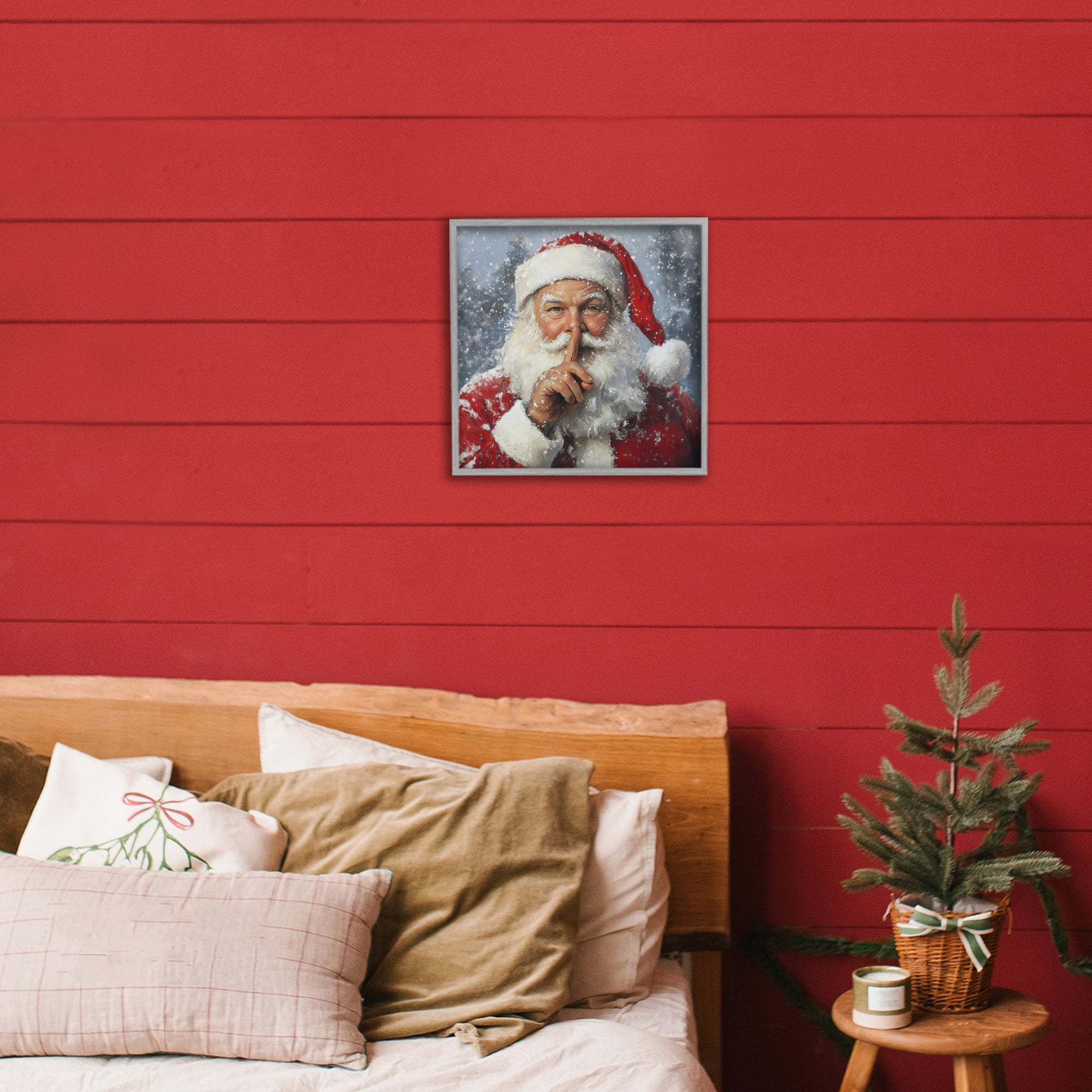 Secret Santa Shh Gray Framed Giclee Art, design by Petal Prints Design