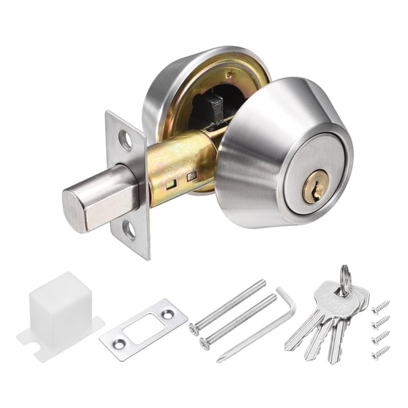 Uxcell Keyed Alike Double Cylinder Deadbolts, (Silver), Both Sides Door Lock Sets Exterior Front Door Knobs with Deadbolt, Suit for - Bedroom/Bathroom