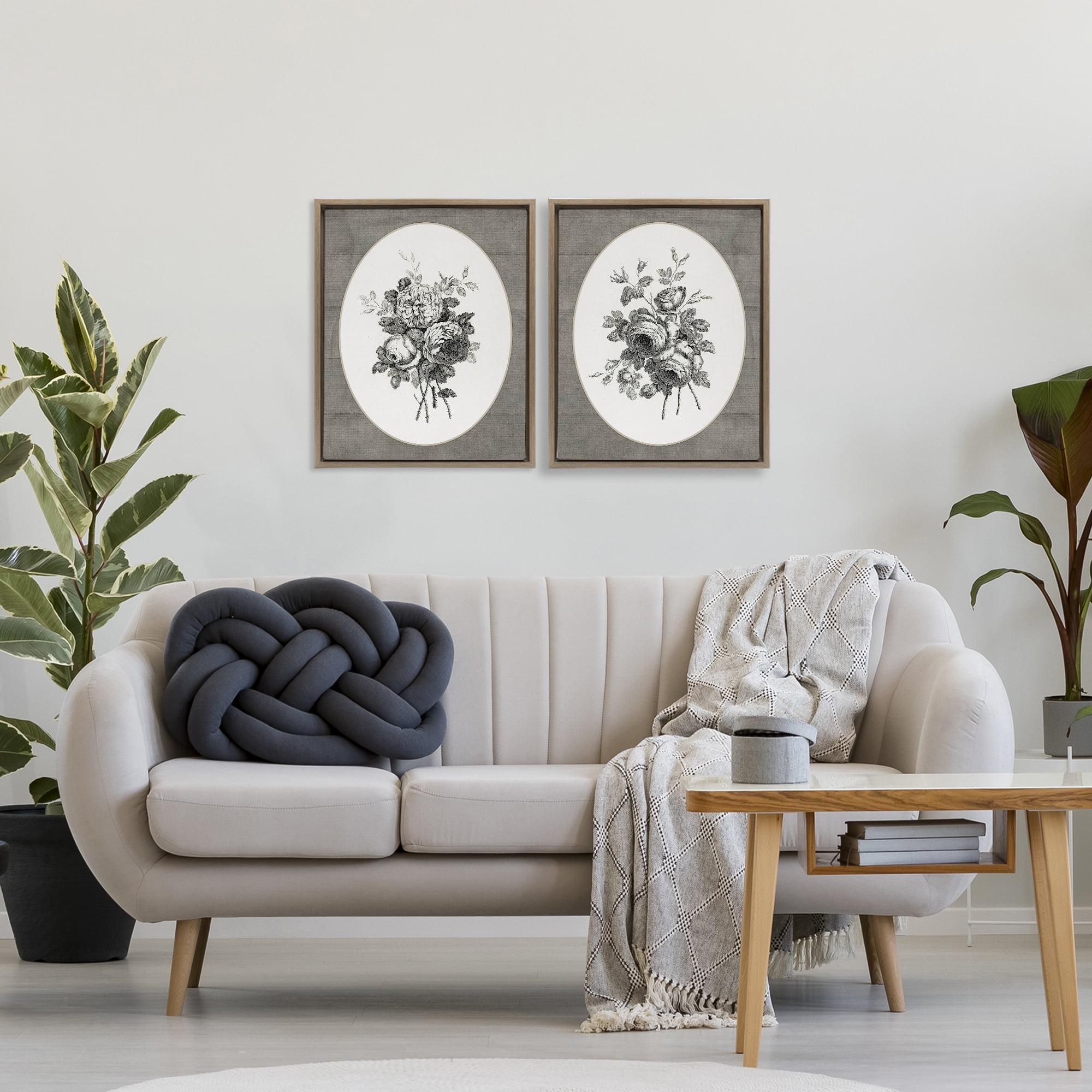 Vintage Petal Bundle Details 2 Piece Brown Framed Floater Canvas Set, design by Lettered and Lined