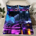 thumbnail image 2 of Feelyou 3D Sport Car Queen Sheet Sets for Boy, Modern Speed Sports Player Flat Sheet, Purple Automobile Queen Fitted Sheet, Lightweight Room Decor, 4 Pieces, 2 of 7