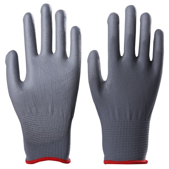 Guantes de trabajo blancos libres de polvo con revestimiento de dedos antiestático de nailon PU y revestimiento de inmersión en la palma