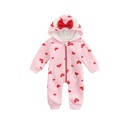 

sdghg Valentines Days Baby Girls Boys Cute Romper 0-18M Heart Printed Ear Hooded Long Sleeve Zipper Warm Jumpsuits
