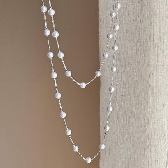 Long Imitation Pearl Necklaces for Women Dainty Long Imitation PearLayered Chain Necklaces Statement Sweater Strand Chain Jewelry Gift