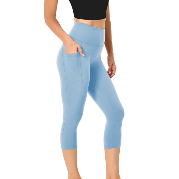 Ynynloco Capri Leggings for Women High Waisted Capri Leggings with Pockets for Women Tummy Control Yoga Pants Women for Gym & Casual Wear