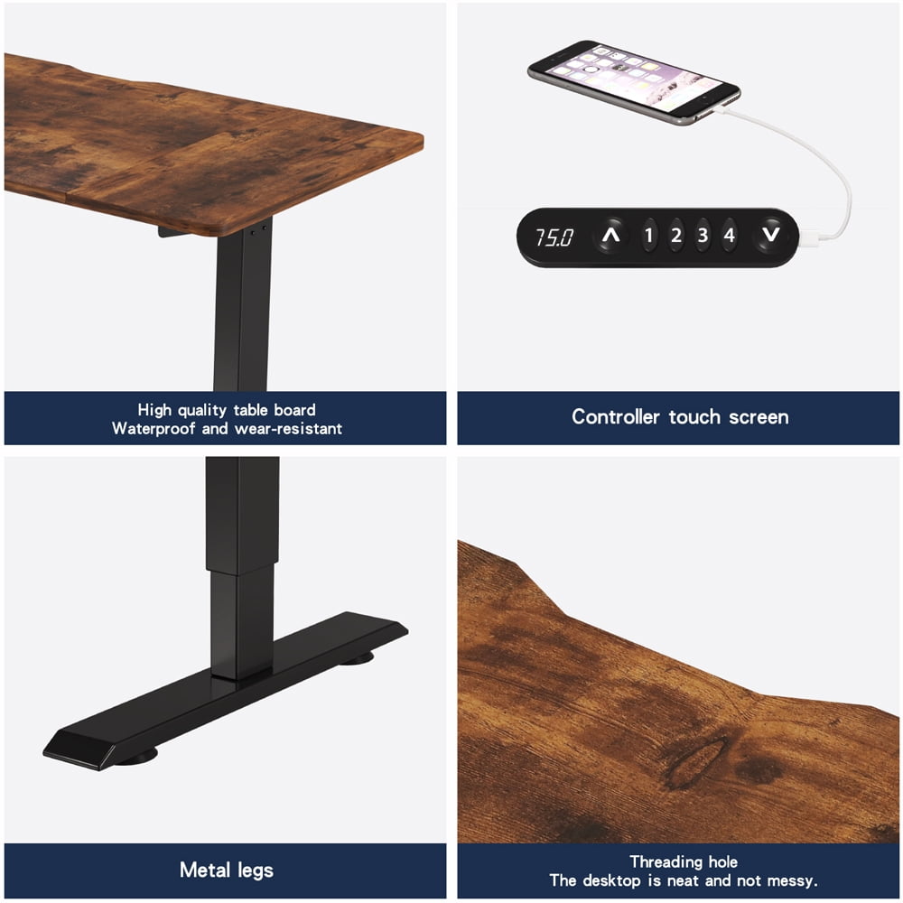 Electric Standing Desk 55x24 Inch, Height Adjustable Sit Stand Desk, Heavy Duty Steel Frame, 4 Memory Presets, Anti-Collision, Home Office Gaming Workstation, Rustic Brown