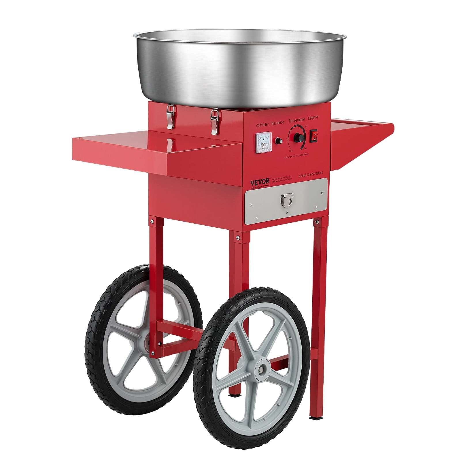 VEVOR Electric Cotton Candy Machine with Cart, 1000W Commercial Candy Floss Maker with 20.5 in Stainless Steel Bowl, Sugar Scoop, and Drawer, Easy to Use, for Home, Kids Birthday, Family Party, Red