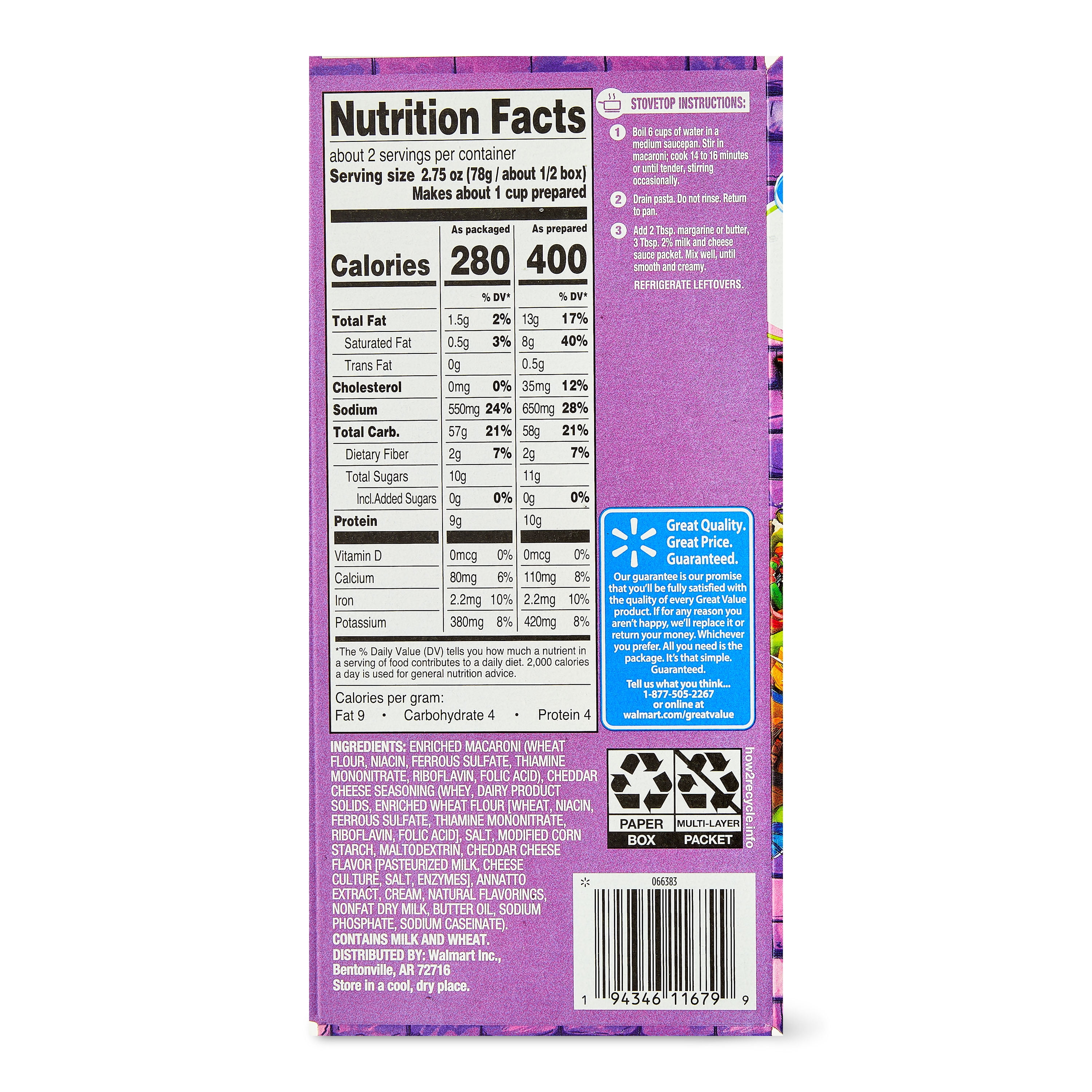 Great Value Teenage Mutant Ninja Turtles Mac and Cheese Original