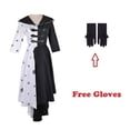 thumbnail image 1 of Cruella de vil cosplay costume 2 styles women gown black white maid dress with gloves hoodie skirt wigs outfits halloween party, 1 of 4