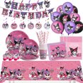 thumbnail image 2 of Decoración para fiesta de cumpleaños con temática de My Melodying, Kuromi, suministros para fiesta de Sanrio Spirit, mantel rosa, vasos, globos, platos de 9 pulgadas, juguete, 2 of 5