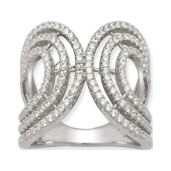 iJewelry2 Sterling Silver Clear CZ Circles Design Large Double Open Ring Size 6
