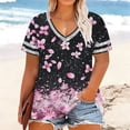 thumbnail image 6 of Dvprdro Plus Size V Neck Floral Short Sleeve T Shirts for Women Oversized Loose Fit Breathable Solid Summer Casual, 6 of 6