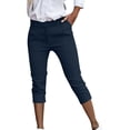 thumbnail image 2 of YFNNUP Capri Pants for Women Casual Business Capris Trouser Lightweight Comfy Cropped Pant Summer Elastic Waist Office Work Pant with Pockets Navy L, 2 of 10