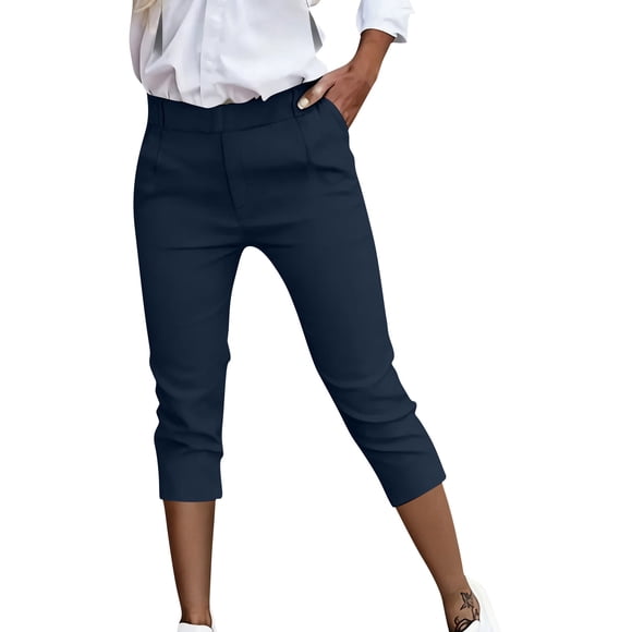 Pant Suit for Women Solid Color with Pockets Office Trousers Cropped Pants Women's Pants Suit