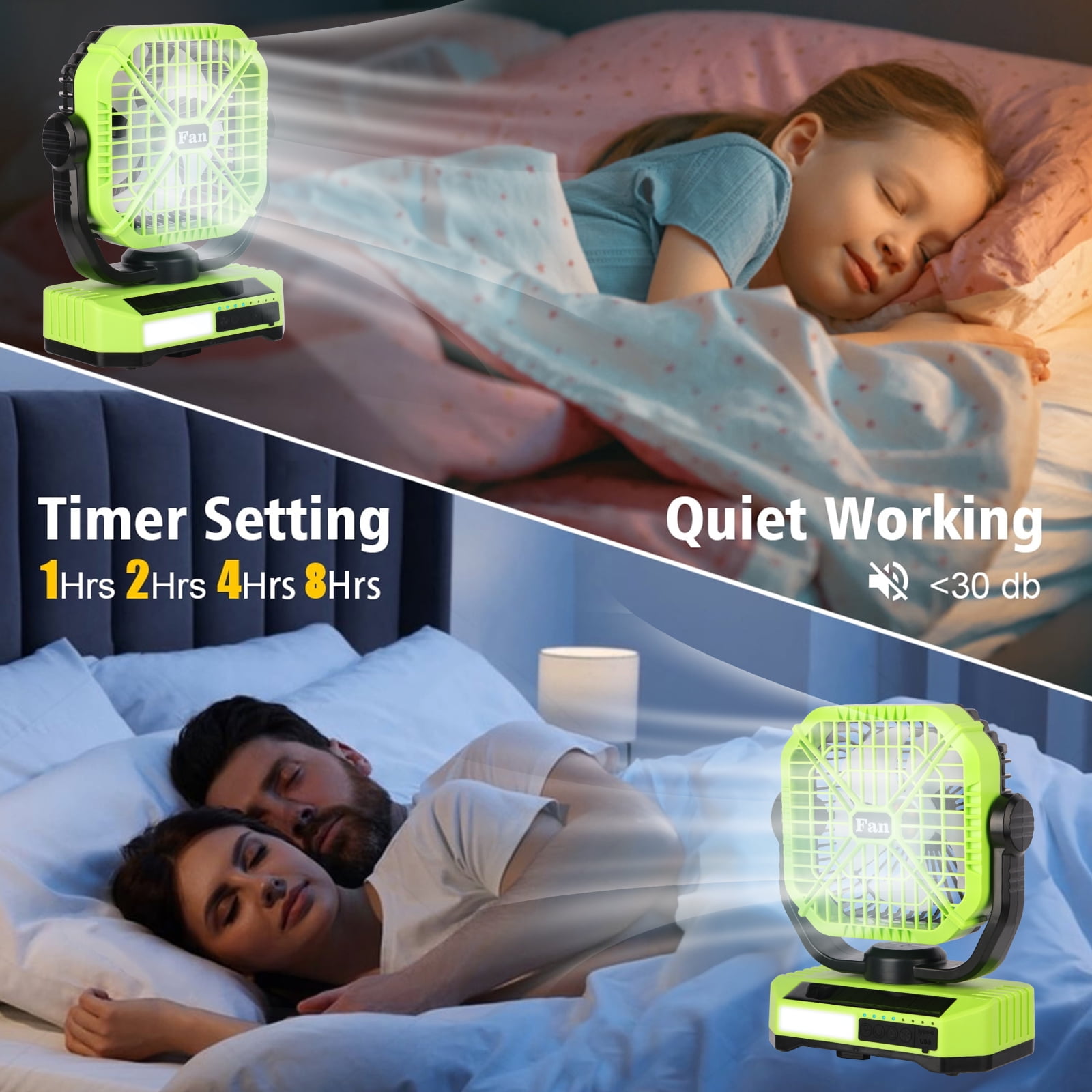 Camping Fan with LED Lantern, 10000mAh Rechargeable Tent Fan, 4-Speed Quiet Oscillating Fan with Remote & Hook, Portable Outdoor Fan for Camping Travel