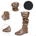 thumbnail image 5 of Rokment Womens Winter Fall Slouch Wide Mid Calf Boots Fashion Buckles Leather Low Heel Side Zipper Dress Tall Boots, 5 of 8