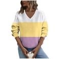 thumbnail image 2 of Yievot V-Neck Sweatshirts for Women Color Block Long Sleeve Loose Fall Tops Casual Pullover Sweatshirt, 2 of 5