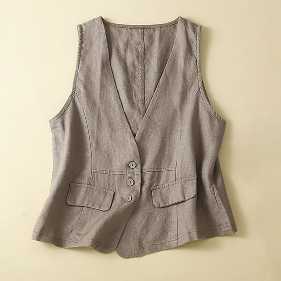 WNEGSTG Vests for Women 2023 Sleeveless Vest Literary Retro Summer V Neck Casual Thin Vest