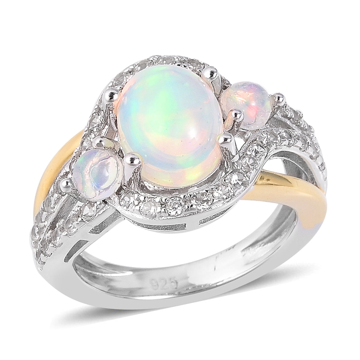 Opal White Zircon Promise Ring 925 Sterling Silver Two-Tone Plated Gift ...