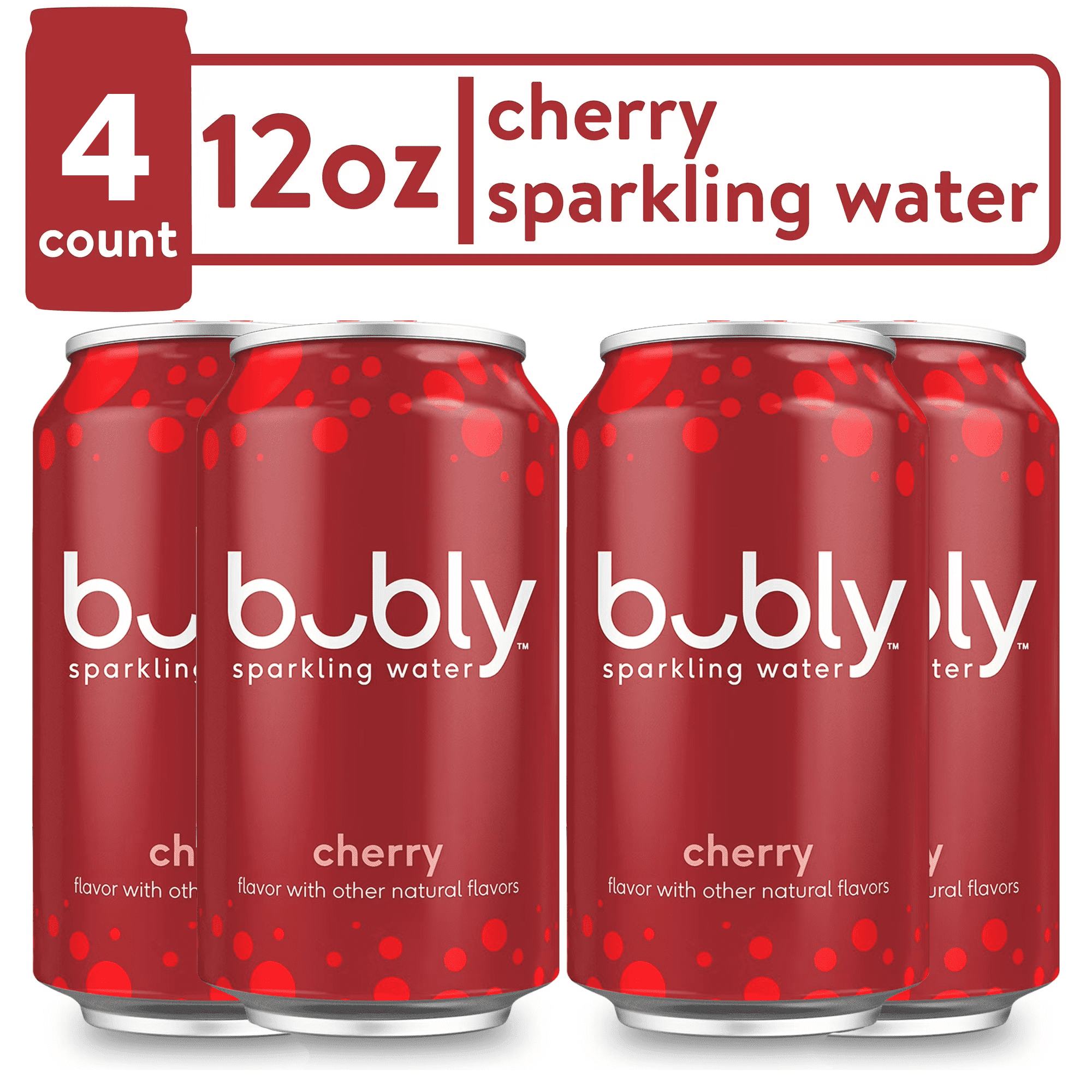 bubly Sparkling Water, Cherry, Zero Sugar & Zero Calories ,12 fl oz Cans (4 pack)​