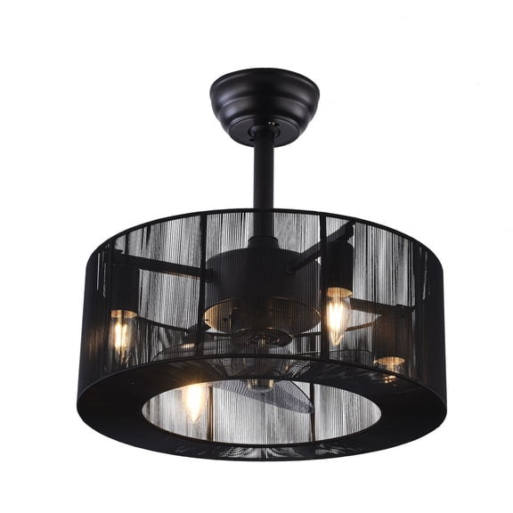 Dwellnix Retro Ceiling Fan Pendant Light, Vintage Industrial Design with Adjustable Chain, Iron & Wood Frame, 2 E26 Bulbs for Brightness