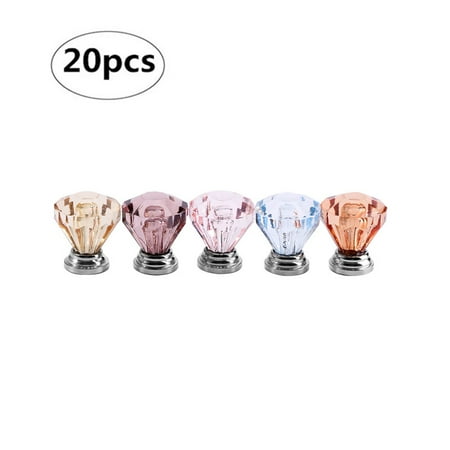 31% Leaded Crystal Pull 20PCS 25mm Crystal Cabinet Knobs Diamond Shape Pull Handle For Drawer Cupboard and Dresser ()