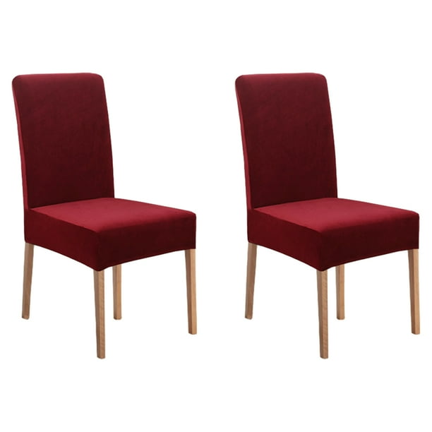 Billuyoard 2 unids/set de fundas para sillas de comedor de terciopelo resistentes a los arañazos-elástico de comedor de textura de gama alta Conjuntos de muebles de sala de estar Vino rojo 2 piezas