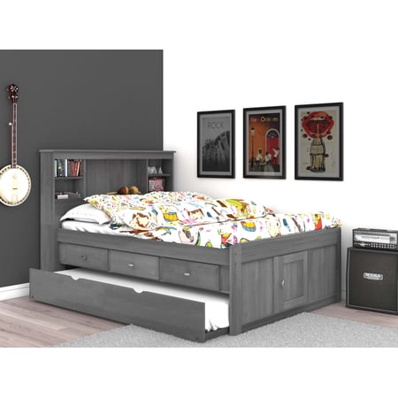 Discovery World Furniture Full Bookcase Bed with 3 Drawers and Trundle in Charcoal