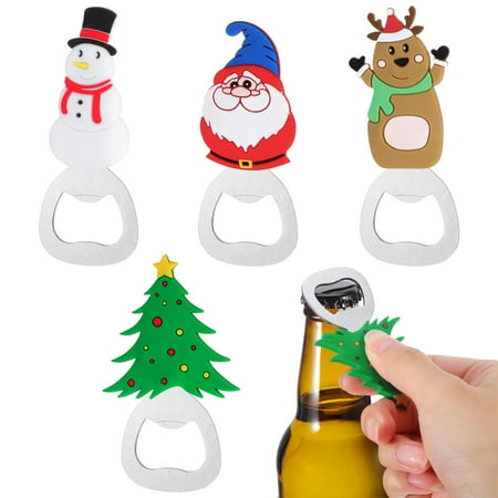 

WHAMVOX 4 Pcs Xmas Bottle Opener Wood Guest Gift Christmas Party Gifts