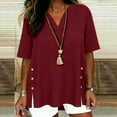 thumbnail image 2 of Tsesme Loose V-Neck T-Shirt for Women Short Sleeve Pullover Tops with Side Button Fashion Hem Split Tees, 2 of 6