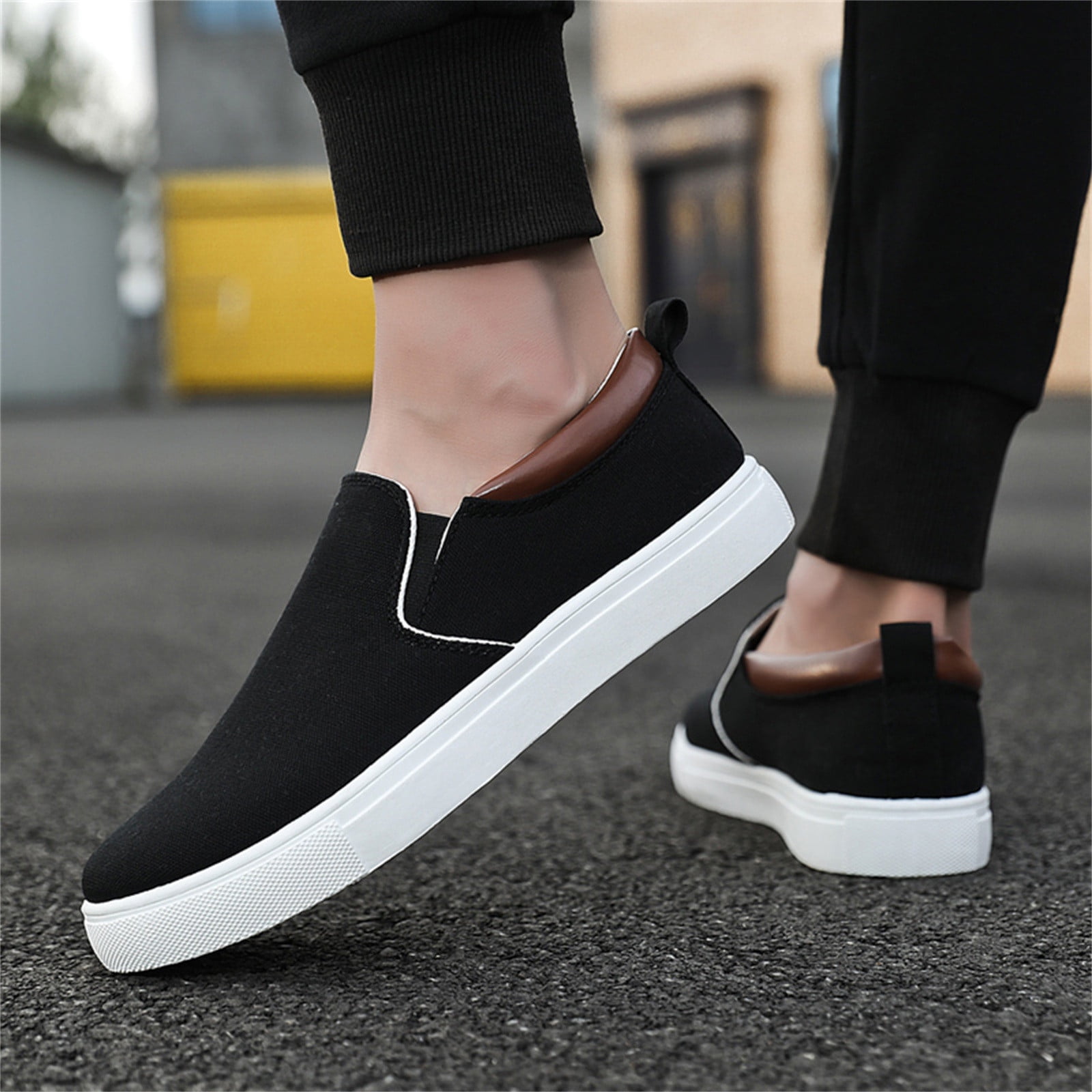 Adult Men Shoes Mens Casual Slip on Shoes Size 11 Mens Fashion Solid Color Canvas Flat Bottom Comfortable Running Casual Shoes Male Shoes Black 11.5